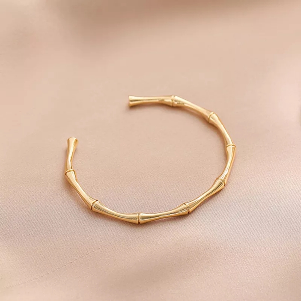 NEW 18k Yellow Gold Plated Bamboo Adjustable Cuff - Picture 4 of 11